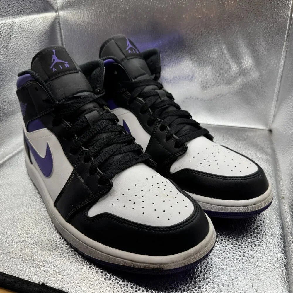 Size 12 Nike Air Jordan 1 Mid White Dark Iris Mens Sneaker Shoes 554724-095‎